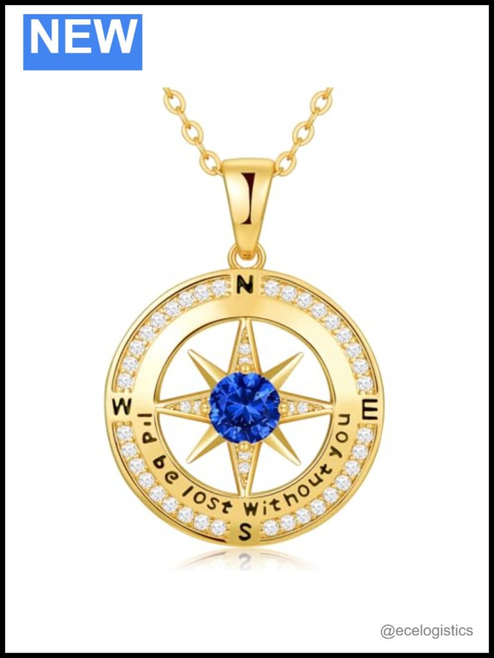 S925 Sterling Silver 18k Gold Filled Compass Necklace CZ Pendant Adjustable
